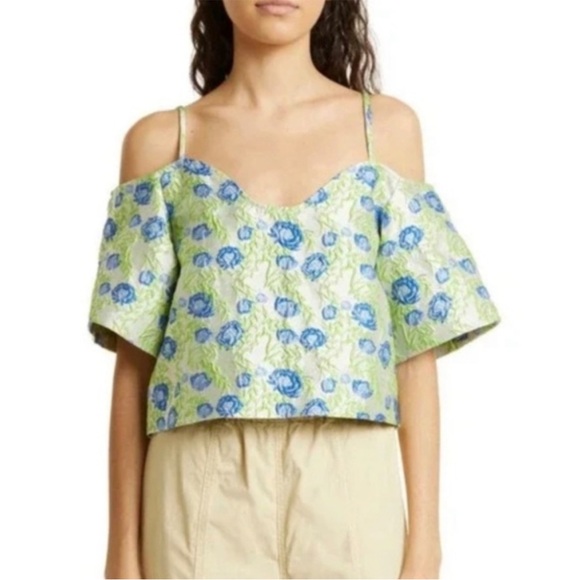 Ganni Tops - GANNI Floral Jacquard Off-Shoulder Blouse